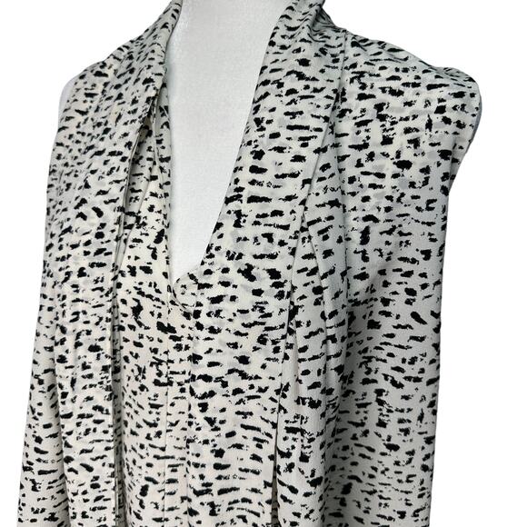 ROBERT RODRIGUEZ Womens 2 White Black Silk Brushstroke Layered Tie Neck Blouse - Picture 3 of 13